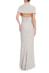 Silver | Draped Off the Shoulder Sequin Column Gown Back