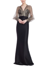 Black Multi | Leopard Print Organza Mermaid Gown with Black Skirt Front