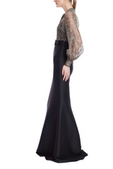 Black Multi | Leopard Print Organza Mermaid Gown with Black Skirt Side