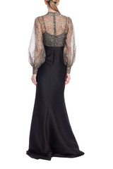 Black Multi | Leopard Print Organza Mermaid Gown with Black Skirt Back