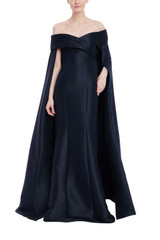 Navy | Off-the-Shoulder Cape Gown Front