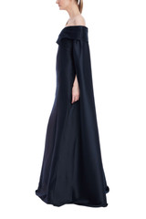 Navy | Off-the-Shoulder Cape Gown Side