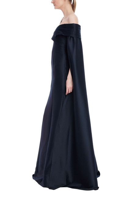 Navy | Off-the-Shoulder Cape Gown Side