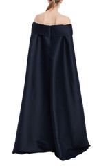 Navy | Off-the-Shoulder Cape Gown Back