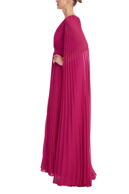 Raspberry | V-Neck Pleated Cape Gown Side