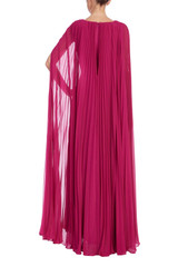 Raspberry | V-Neck Pleated Cape Gown Back