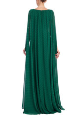 Dark Emerald | Draped V-Neck Gown with Cape Sleeves Back