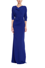 Cobalt | Cobalt Blue Cowl Neck Formal Column Gown Front