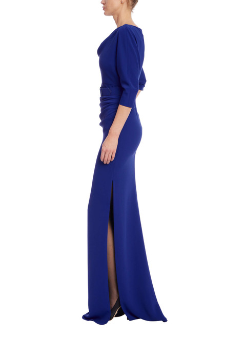 Cobalt | Cobalt Blue Cowl Neck Formal Column Gown Side