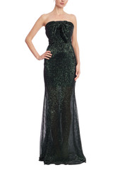 Dark Emerald | Sequin Strapless Mermaid Gown with Bow Front Front
