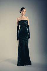Dark Emerald | Sequin Strapless Mermaid Gown with Bow Front Runway