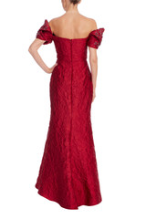Red | Beaded Off Shoulder Jacquard Mermaid Gown Back
