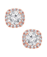 Rose Gold | Cushion Diamond Stud Earrings Front