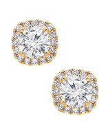 Yellow Gold | Cushion Diamond Stud Earrings Front