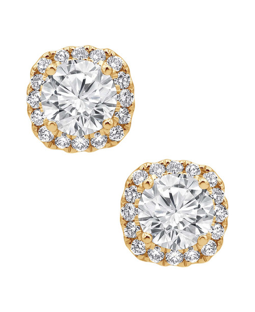 Yellow Gold | Cushion Diamond Stud Earrings Front