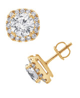 Yellow Gold | Cushion Diamond Stud Earrings Side