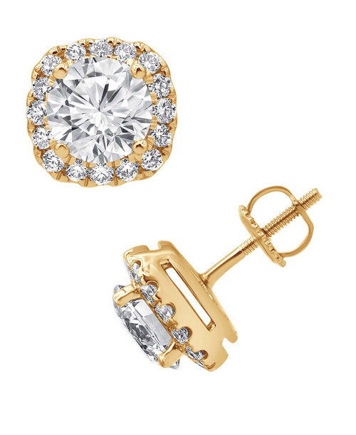 Yellow Gold | Cushion Diamond Stud Earrings Side