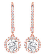 Rose Gold | Diamond Halo Drop Earrings Front