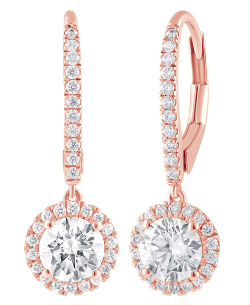 Rose Gold | Diamond Halo Drop Earrings Side