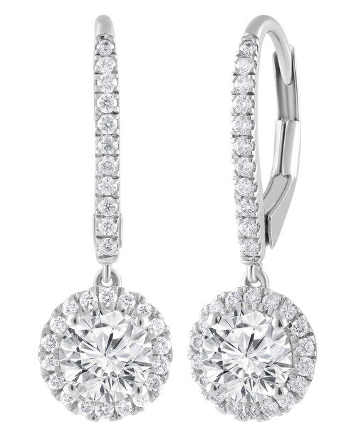 White Gold | Diamond Halo Drop Earrings Side