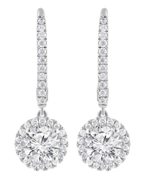 White Gold | Diamond Halo Drop Earrings Front