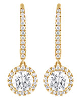 Yellow Gold | Diamond Halo Drop Earrings Front