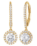 Yellow Gold | Diamond Halo Drop Earrings Side