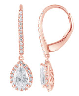 Rose Gold | Diamond Halo Pear Drop Earrings Back