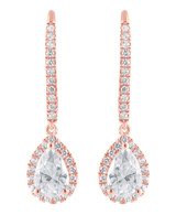 Rose Gold | Diamond Halo Pear Drop Earrings Front