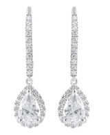 White Gold | Diamond Halo Pear Drop Earrings Front