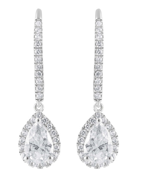 White Gold | Diamond Halo Pear Drop Earrings Front