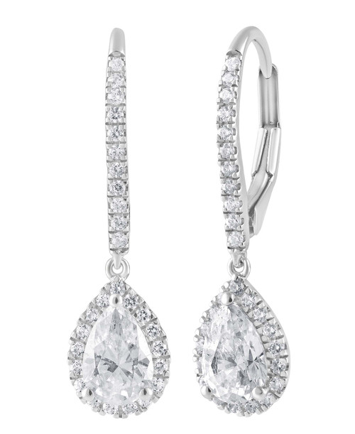 White Gold | Diamond Halo Pear Drop Earrings Side