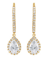 Yellow Gold | Diamond Halo Pear Drop Earrings Front