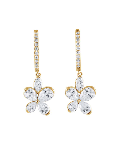 Yellow Gold | Diamond Butterfly Drop Hoop Earrings Front