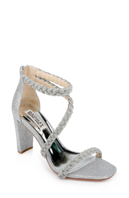 Silver | Fenix Braided Rhinestone Block Heels