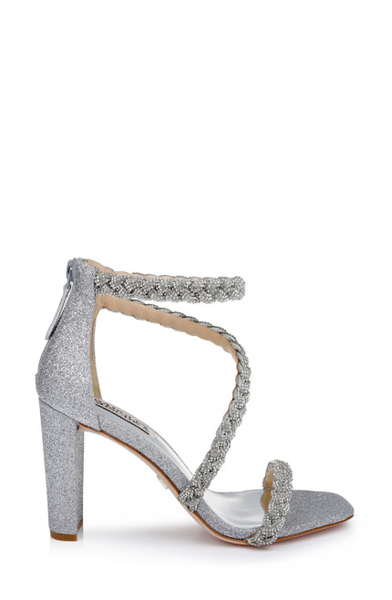 Silver | Fenix Braided Rhinestone Block Heels