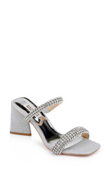 Silver | Frankie Bejeweled Block Heel Slide