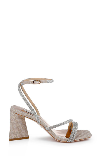 Pale Gold | Freedom Glitter Block Heel with Bejeweled Straps