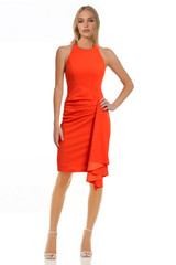 Orange Coral | Fiona Side Drape Halter Gown Front
