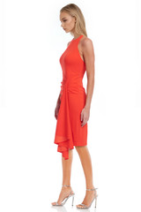 Orange Coral | Fiona Side Drape Halter Gown Side