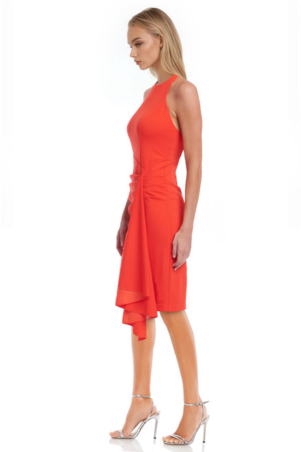 Orange Coral | Fiona Side Drape Halter Gown Side