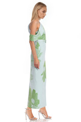 Green Multi | Elena Draped One Shoulder Sheath Gown Side