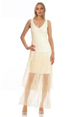 Buttercream | Emilia Tiered Sequin Fringe V-Neck Dress Front