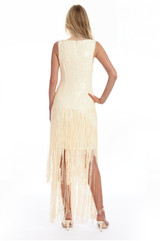 Buttercream | Emilia Tiered Sequin Fringe V-Neck Dress Back
