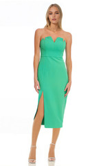 Green | Faith Strapless Sweetheart Midi Dress Front