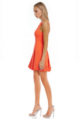 Orange | Freya Square Neck Bubble Hem Mini Dress Side