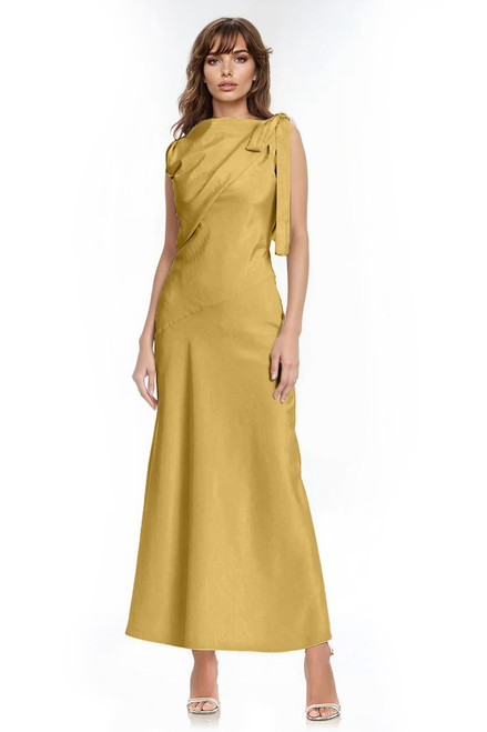 Gold | Harper Boat Neck Draped Gown Front