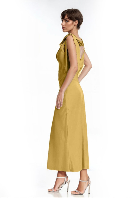 Gold | Harper Boat Neck Draped Gown Side