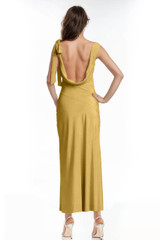 Gold | Harper Boat Neck Draped Gown Back