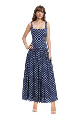 Midnight | Isla Polka Dot Drop Waist Maxi Dress Front